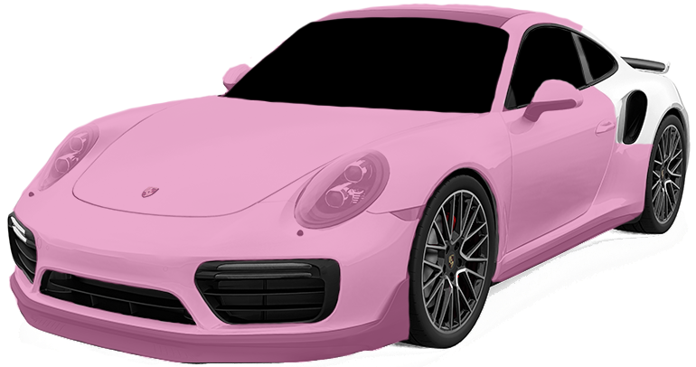 A sporty pink car with a sleek design features black-tinted windows and shiny alloy wheels, enhanced by expert auto detailing. Displayed at an angle to highlight its curves and aerodynamic shape, the vehicle shines with precision and style.