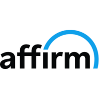Logo of Affirm featuring the word "affirm" in bold black lowercase letters, with a blue semicircle arching over the letters "rm," reminiscent of a ceramic coat's smooth finish. The background is white.